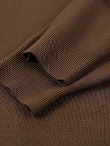 Men's V-Neck Solid Color Thick Knit Sweater, Straight Fit, Autumn/Winter - Coffee Brown - View 9