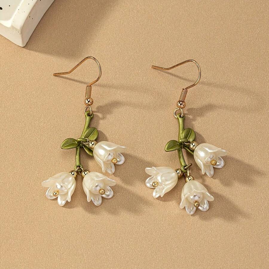 Stylish White Lily-Of--Valley Pendant Earrings - Bohemian Style, Made Of Zinc Alloy With Iron Ear Studs, Suitable Casual Wear. - Nhiều màu - Xem 1