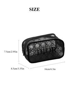 Christian Dior 黑色便携式高端纹理格子网化妆包简约洗漱包