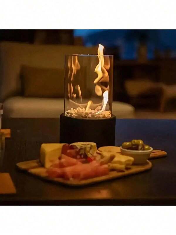 مدفأة داخلية محمولة مريحة من الفولاذ المقاوم للصدأ - موقد تدفئة مع شريط زجاجي دائري لإضاءة الجو الحميمي والاسترخاء - مدمجة وموفرة للطاقة، لاستخدام المنزل أو المكتب، أضواء زينة عيد الميلاد