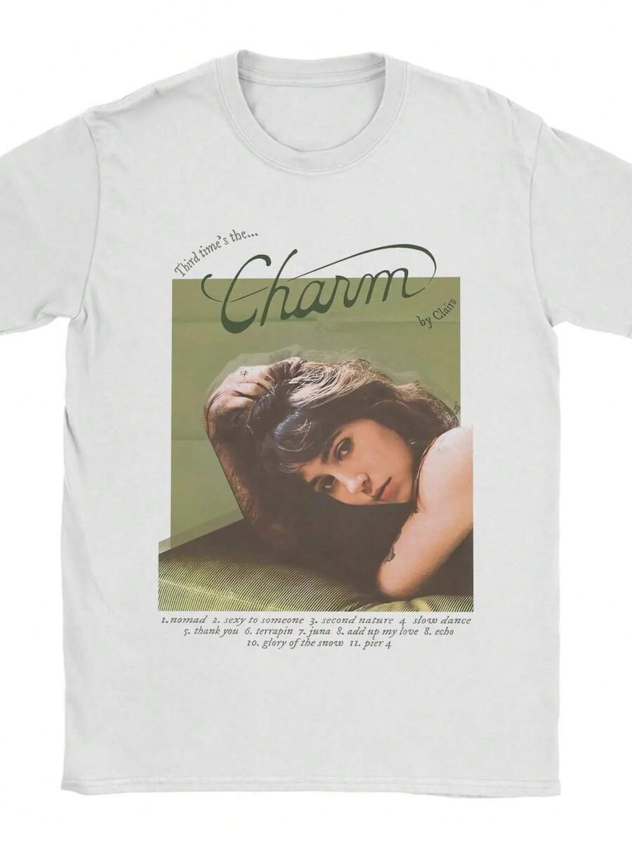 Clairo Charm 2024 New Album Men T Shirt   Tee Shirt Short Sleeve Round Neck T-Shirts 100% Cotton 4XL 5XL 6XL Tops. - Trắng 4 - Xem 1