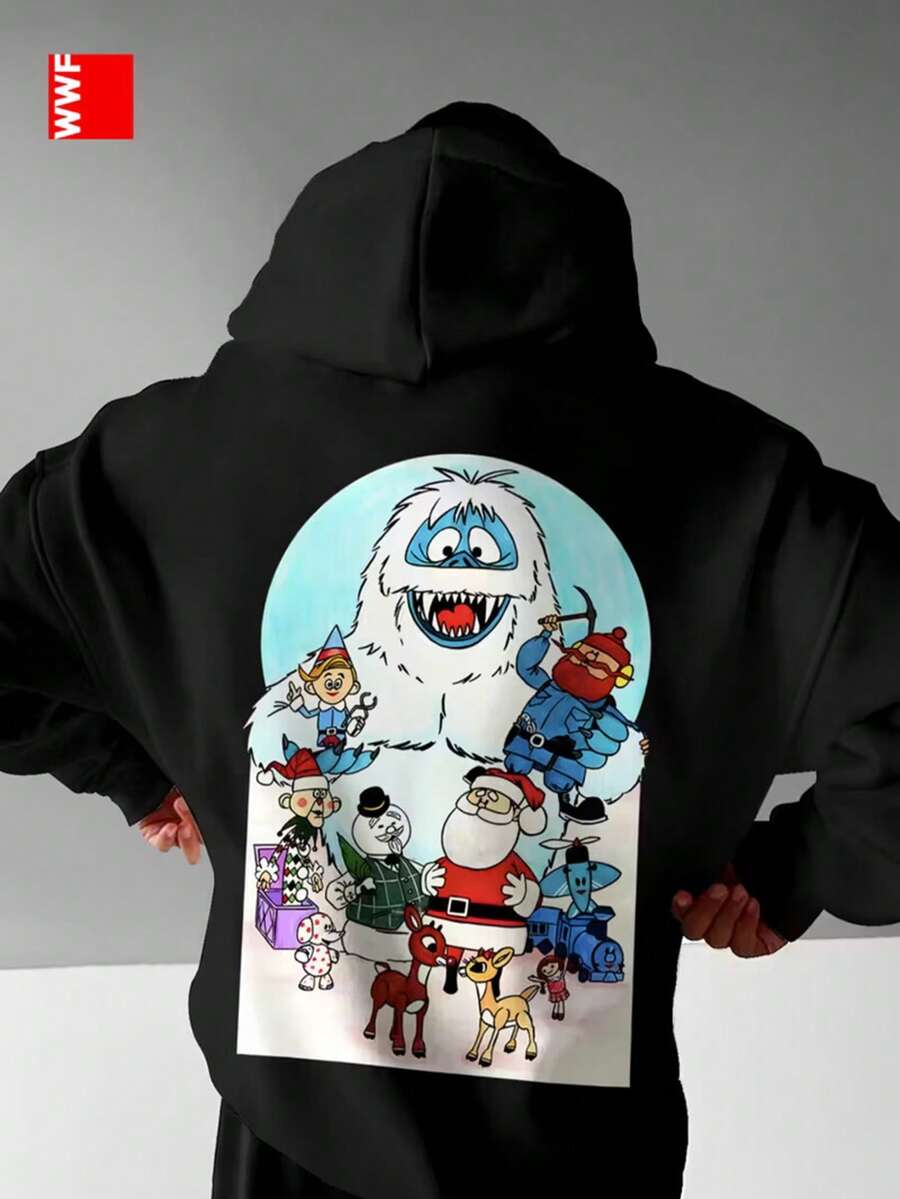 Colorful Christmas Characters Party Funny Christmas Men'S Autumn And Winter Fleece Sweatshirt Hip-Hop Streetwear The First Choice For  Men In Autumn And Winter With  Pocket Can Be A Gift Perfect For Christmas,Fall Hoodies,Men's Fall Clothes,Street Wear,Halloween,Mens Hoodies,Y2k Clothes,Jesus Hoodie,Thanksgiving Day,Nightmare Before Christmas,Christmas - Black - View 1