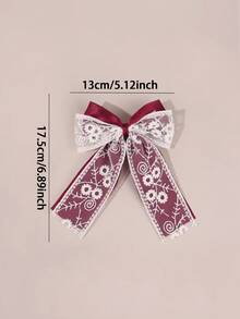 2 piezas Clips de lazo para el cabello con tema navideño color borgoña para niñas, diadema con diseño de encaje de estampado floral, decoración para el cabello para el festival de Navidad para adolescentes - Multicolor - Ver 8