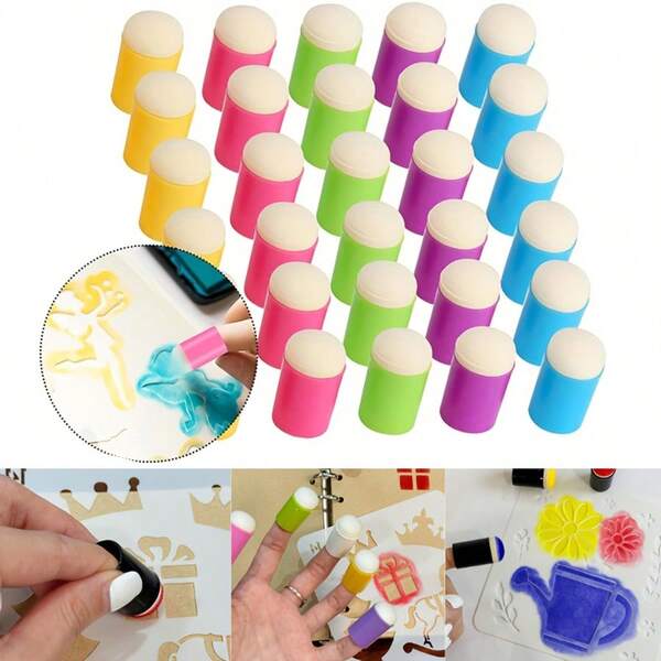 Colorful Finger Sponge Painting Brush Set, With Painting Templates - Soft ABS Handles, Washable And Reusable DIY Painting Tools - Suitable For Scrapbooking, Card Making, Stamping, Face Painting, Etc. - Ideal Gift For Children, School Projects And Holiday Creative Activities.