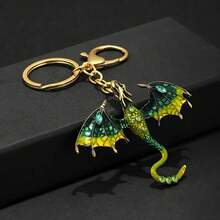1pc Cool Dragon Keychain Rhinestone High Fantasy Animal Alloy Key Chain Ring Bag Backpack Charm Car Key Pendant Gift - Verde - Ver 10