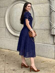 Women's Midi Dress, Casual, Elegant, Cotton, Daily - 藏蓝色 - 查看 2