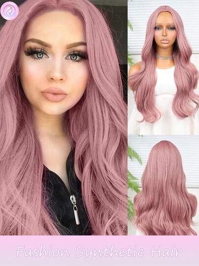 Perruque longue bouclée rose de 22 pouces pour femmes, perruque synthétique résistante à la chaleur, perruque et à la mode, perruque de remplacement de cheveux en fibre synthétique pour femmes et filles pour une utilisation quotidienne, une fête, un cosplay, des photos, Noël, sexy et élégante