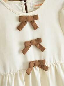 Váy dài tay nơ xinh xắn cho bé gái mùa thu thời trang thường ngày quần áo mùa xuân cho bé gái - Màu be - Xem 5