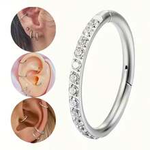 Stylish 304 Stainless Steel Synthetic Zirconium Nose Ring And Ear Cuff Set With Seamless Spiral Cartilage Earrings, Minimalist Style Piercing Jewelry For All Seasons, Parties, And Casual Attire