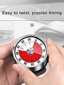 1 st mekanisk timer med magnetisk baksida, kökstimer, matlagningstimer, rund timer i rostfritt stål, matlagningsklocka med 60 minuters nedräkning, inget batteri krävs, påminnelse för kökstidtagning, lämplig för kök, matlagning, gym, klassrum, kontor, restaurang, bakning etc.