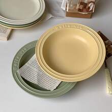 1 pieza Plato de cena de 20 cm con estilo nórdico y relieve de letras en crema, decoración del hogar romántica, sorpresa del Día de San Valentín, regalo romántico, regalo para ella/él, plato para bistec, plato de postre/pastel de alta estética, vajilla de cocina, plato de servir para panadería y cafetería, adecuado para bodas, cumpleaños, fiestas, banquetes, y como accesorio fotográfico