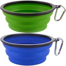 Large Collapsible 34oz Travel Dog Water And Food Bowls, Portable Foldable Dishes With Carabiner Clip, 2 Pack (Purple+Red) - 34盎司-綠色&藍色 - 查看 1