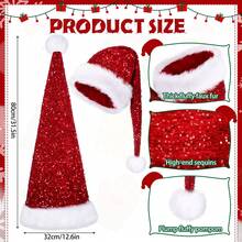 Long Sequin Plush Shiny Christmas Hat - Adult Glitter Plush Santa Claus Costume Supplies For Christmas Party - Dark Green - View 5