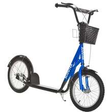 aosom Kick Scooter For Kids Teen Ride On Children Scooter With Adjustable Handlebar 2 Brakes Basket Cupholder Mudguard 16" Inflatable Rubber Tyres Blue - Blue - View 2