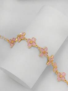 1pc Fashionable Floral Design Women Bracelet, Suitable For Party, Gift For Friends, And Daily Wear - Pink - View 3