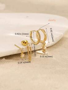 4/8pcs Women Fashion Minimalist Gold-Color Cubic Zirconia & Faux Pearl Inlaid Chain Tassel Earrings Set, Hypoallergenic, Small Hoop Design, Lightweight & Mini, Versatile, Suitable For Multiple Ear Piercings