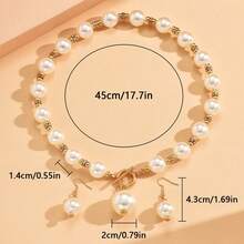 European And American Simple And Fashionable Round Imitation Pearl Necklace Earring Set - White - View 2