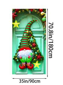 1 Stück Weihnachts-Zwerg als Weihnachtsbaum mit Sternen & Lichtern Türbanner, charmanter Stil Polyester Tür - geformte hängende Flagge mit exquisiten Stern-, Ornament- & Kranzdetails, wiederverwendbar & leicht für Veranda, Eingangsbereich Dekoration, ideal für Weihnachtszeit, Familienfeiern & Feiertags-Atmosphäre