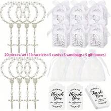 120pcs Baptism Shower Wedding First Communion Decoration Kit, Includes 30pcs Mini Beads, 30pcs Cross-Shaped Small Boxes, 30pcs Organizational Gift Bags, 30pcs Thank You Kraft Paper Labels, Made Of Plastic, For Wedding, Shower, Baptism, First Communion, Spring, Summer, Fall, Winter - 彩色 - 查看 46