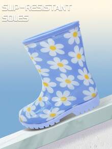 Kinder Regenwasserdichte Schuhe PVC Kurzschaft Regenstiefel mit Blumenmuster