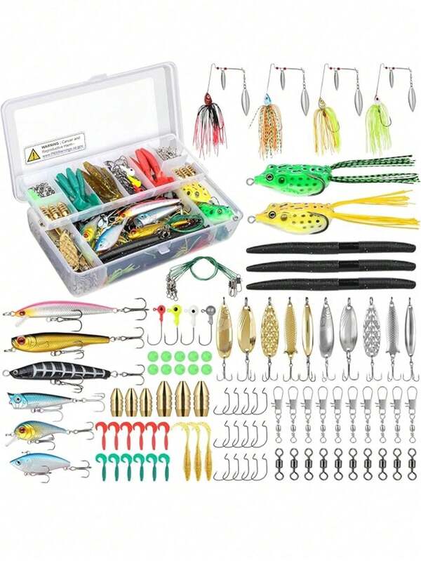 127pcs Fishing Lures Baits Tackle Including Crankbaits, Spinnerbaits, Plastic Worms, Jigs, Topwater Lures, Tackle Box And More Fishing Gear Lures Kit Set, Fishing Lure Tackle
