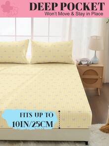 1pc Fitted Sheet, Bedding, Fitted Sheet, Fitted Sheet, Mattress Protector, Soft & Comfortable Mattress Cover, Home Decor, Yellow Plaid Bow Pattern Fitted Sheet, Without Pillowcase, Suitable For Twin, Full, Queen, King Bed, Bedding Gift, Warm Textile, Machine Washable Sofa Cover, Oeko-Tex - Multicolor - View 5
