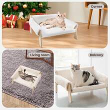 Yealeo 1 Piece Soft And Comfortable Raised Cat Bed Sofa Made Of Wood, Sturdy Large Cat Sofa - Fashionable Cat Chair With Removable Mattress Cover For Kittens, Anti-Anxiety Cat Bed - 白色 - 查看 5