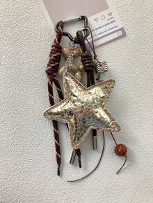 1pc Y2K Style Pink Star Bag Accessory, Made Of Chenille Material, Keychain, Can Be Used As Car Pendant. Valentine's Day Gift, Fashion Versatile, Suitable For Teenagers, Women, College Students, Teachers, White-Collar Workers, And Young Professionals. Can Be Used As Decoration, Car Pendant, Women's Keychain Pendant, Back To School Supplies, Teacher's Day Gift.