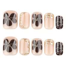 2026hot-3D Petal French Tip Press On Nails - Short Square Brown Flower False Nails, Vintage Classic Manicure Set - JP4023 - 查看 4