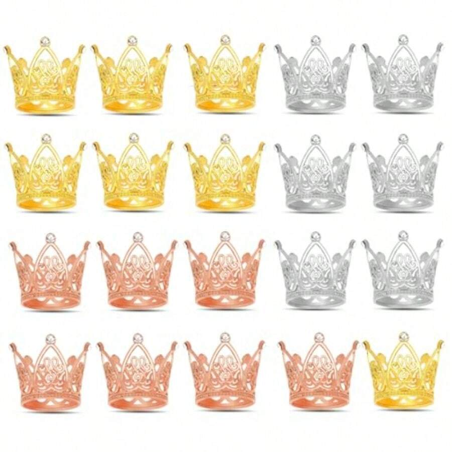 D20 Pcs Crowns For Flower Bouquets Gold Sier Rose Gold Crown Cake Topper Mini Crown For Flower Bouquet Accories Birthday Crowns For Cupcake Wedding Cake Decorations - 金色 - 查看 1