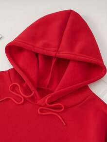 Sudadera casual para mujer con capucha, manga larga, estilo holgado, estampado de letras americanas, primavera otoño, uso diario - Rojo - Ver 3