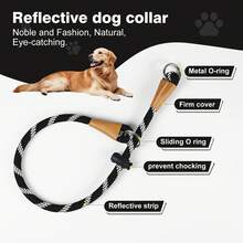 1PC Reflective Rope Training Dog Collar, Nylon Braided No Pull Quick Release Round Rope Collar With Adjustable Stopper For Medium And Large Dogs - Black - View 4