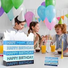 13 Large Happy Birthday Bag With Tissue Paper, Greeting Card And Handles Blue - Blue - View 7