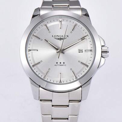 LONGLUX 1pc Men's Automatic Mechanical Waterproof Calendar Steel Band Butterfly Buckle Business Watch, High-End