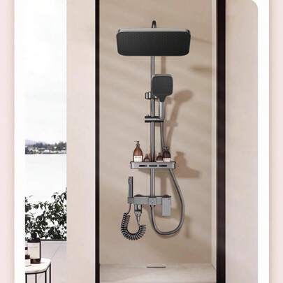 طقم حنفية الحمام ذات 4 وظائف مع رأس دش مطري بقطر 12 بوصة، رش يدوي ب- 3 أوضاع، تدفق مياه قوي مضاد للضغط المنخفض، تركيب على الحائط بتشطيب نحاسي، بدون كهرباء مطلوبة، ترقية حمام حديثة، اكسسوارات دش، تصميم أنيق، بناء متين، حامل رأس الدش للاكسسوارات والأدوات في الحمام