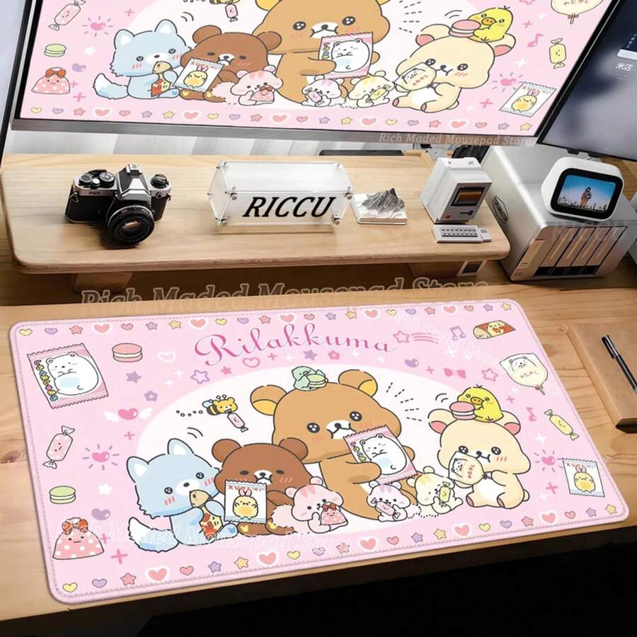 Gamer Mouse Pad Desk Accessories Rilakkuma Office Computer Desk Mat Kawaii Gaming Mouse Pads Cute Table Mats - HỒNG-13 - Xem 1