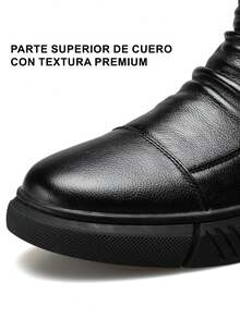 Botines de hombre antideslizantes y amortiguadores de otoño,Botas de hombre con cremallera lateral de cuero negro brillante ,High-top botas antideslizantes resistente al desgaste, cómodo casual transpirable suela gruesa botas de los hombres, de interior y al aire libre cuatro estaciones se puede usar Botas de hombre - Negro - Ver 6