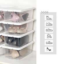 Set Of 12 Shoe Boxes Storage Boxes For Shoes Shoe Storage Box Transparent With Plastic Lid For Shoes Up To Size 41, Transparent - Clear - View 4