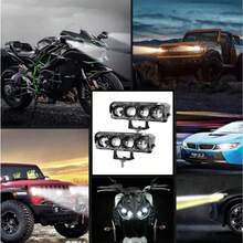 2 piezas auxiliary LED Headlight with 5 Modes, Motorcycle & Car LED Light,Strobe Light, Blue Light, Four-Light Design - Negro - Ver 8