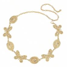 New Vintage Oval Butterfly Alternating Metal Chain Waist Belt, Versatile Dress Accessory, Bohemian Zinc Alloy Women Waist Chain, All Season - Gold - View 8