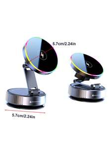 带无线充电的全新车载磁性手机支架 - 15W 快速充电，升级版磁性镜，720° 双轴全景视图，可拉伸、折叠和旋转超广角，RGB 灯，USB 供电，旋转助推器 + 真空吸盘