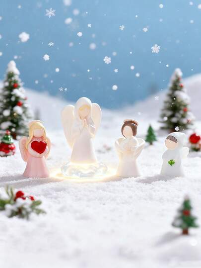 4/8 件迷你树脂天使雕像，微型守护天使雕像装饰品，适用于 DIY 仙女花园、秋季、冬季、感恩节、圣诞节装饰、家庭办公桌、感官箱、收藏品展示、汽车内饰配件、生日派对礼物