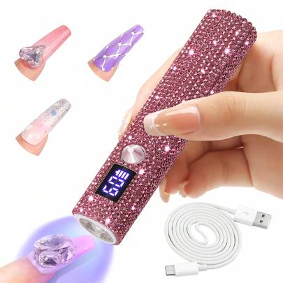 1 pieza Mini lámpara LED UV para uñas, portátil, adecuada para esmalte de uñas y gel, secado rápido, luz UV recargable con pantalla LED, herramienta de arte de uñas
