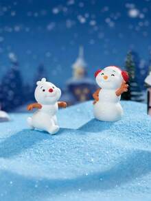 5/10pcs Mini Christmas Snowman Figurines, Miniature Cute Winter Smiling Snowman Statue Ornament For DIY Fairy Garden, Fall, Winter, Thanksgiving, Christmas Decorations, Home Office Desk, Sensory Bins, Collector Displays, Car Interior Accessories, Birthday Party Gifts - White - View 4
