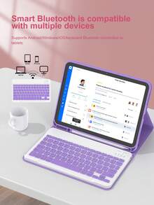 Keyboard Case For IPad (A16) 11th Generation 10th Generation, 7th/8th/9th, Air 4th/5th/(M2) 2024 / (M3) 2025, Pro 11 (2018/2020/2021/2022) With PU Leather Cover, Detachable Wireless Keyboard Battery 150mAh & Built-In Pencil Holder, Lilac Purple