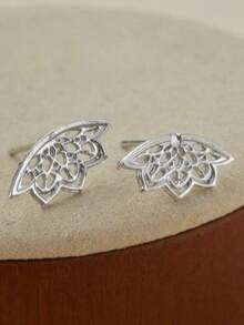 1pair Boho Helix Earring Geometric Lotus Flower Hidden Helix Piercing Cartilage Bohemian Silver Color Spiritual Jewelry - 銀色 - 查看 5