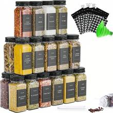 48 Glass Spice Jars (24 Jars, 24 Lids), Glass Spice Jars With 408 Labels, 4-Ounce Square Empty Spice Jars With Black Metal Lids - Including Shaker Lids, Funnel, Brush, And Markers, Cooking Tools, Seasoning Tools, Family Dinner Supplies, Christmas Party Supplies - 黑色 - 查看 8