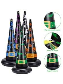 1pc Inflatable Witch Hat Toss Ring Game, Halloween Prank Toy Ring Toss Set, 1 Hat + 4 Rings (2 Large, 2 Small), Random Colors - Multicolor - View 4
