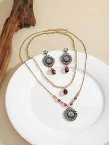 5pcs Vintage Enamel Zebra Animal Pendant Earrings Necklace Set, Handmade Multi-Layer Beaded Zebra Jewelry With Stylish Design, Perfect Jewelry Gift For Women