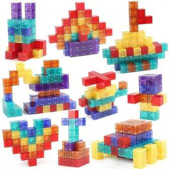 Children's Magnetic Building Blocks, Baby Educational Magnetic Cube, Versatile Three-Dimensional Geometric Toys, Transparent Magnetic Cube, Magnetic Building Blocks, Sensory Autism Toys, Preschool Magnetic Toys Suitable For Boys And Girls, Children's Building Blocks, Construction Toys.